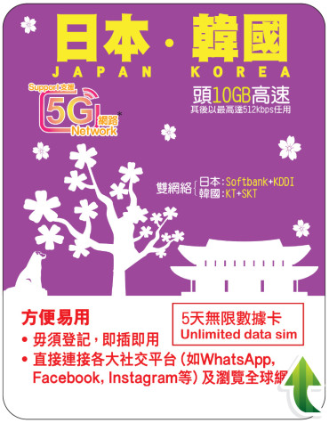 5天 | 日韓 漫遊數據 10GB-∞