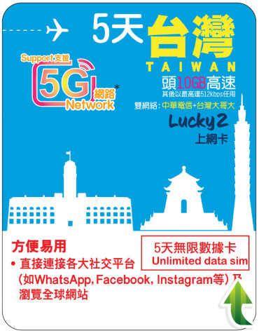 5天 | 台灣 漫遊數據 10GB-∞