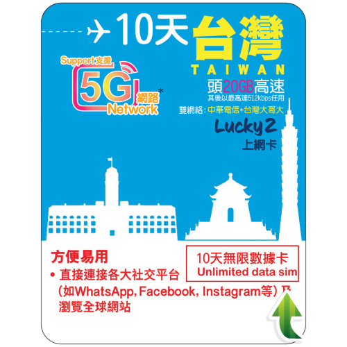 10天 | 台灣 漫遊數據 20GB-∞